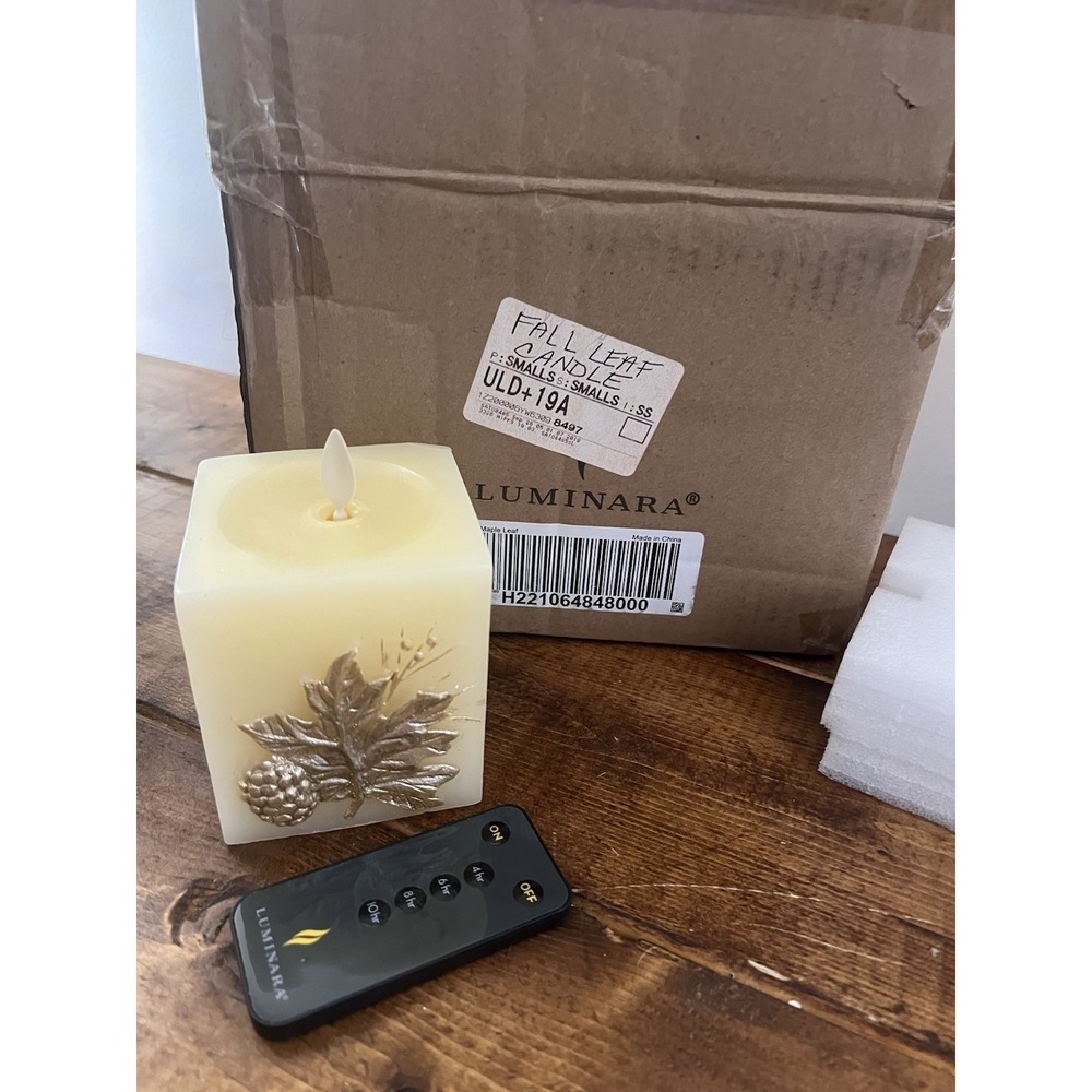 Luminara Harvest Square Maple Leaf Flameless Candle Thanksgiving Fall New 4"